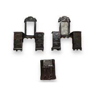 Vintage Ideal BedRoom Dollhouse Furniture Large MCM Radio & 2 Mirror Vanity 3 pc